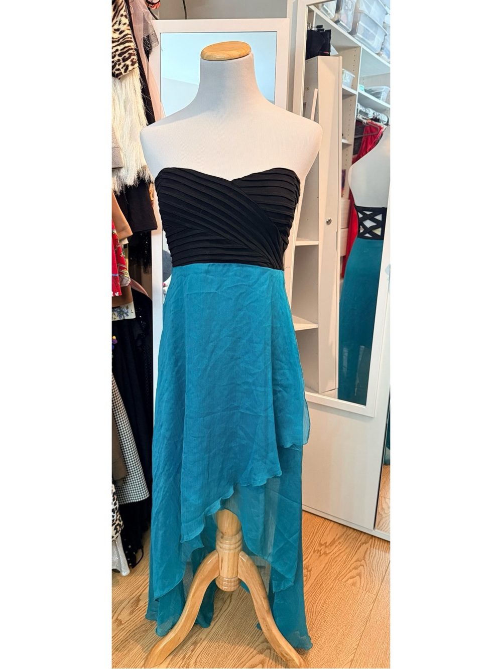 Ya Los Angeles Strapless Black & Teal High-Low Dress size medium - Picture 4 of 11
